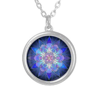 Blue Flower Mandala Fractal Pendants