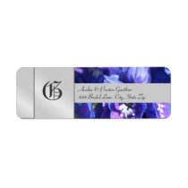 Blue Flower Monogram Silver Wedding Address Label
