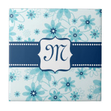 Blue Flower Monogram Tile