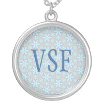 Blue Flower Pattern Custom Initial necklace