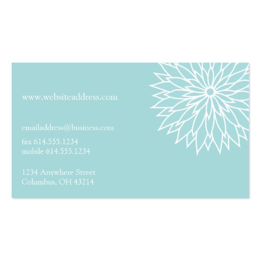 Blue Flower Power Chic Stylish Business Cards (back side)