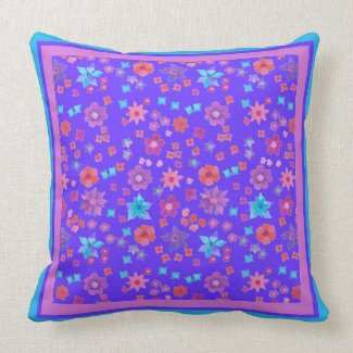 Blue Flower-Power Throw Pillow or Scatter Cushion