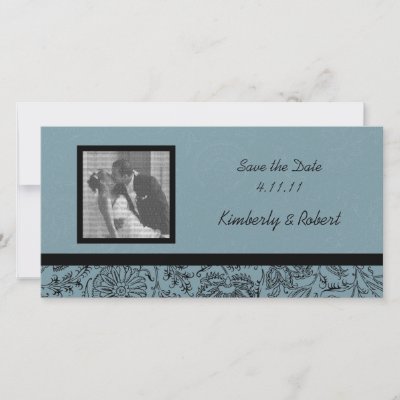 Blue Flower Wallpaper Wedding Save the Date Photo Greeting Card by 
