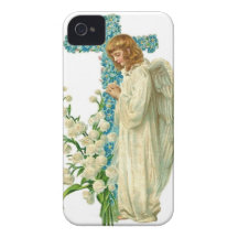 Blue Flowered Christian Cross iPhone 4 Covers