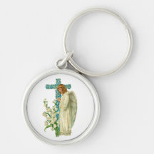 Blue Flowered Christian Cross Keychains