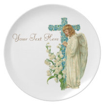 Blue Flowered Christian Cross Plate
