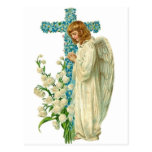 Blue Flowered Christian Cross Post Card