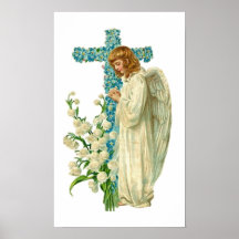 Blue Flowered Christian Cross Print