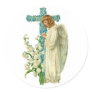 Blue Flowered Christian Cross Round Stickers