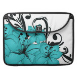 Blue Flowers and Black Scrolls on White