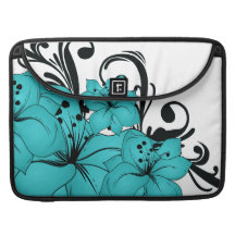 Blue Flowers and Black Scrolls on White MacBook Pro Sleeves