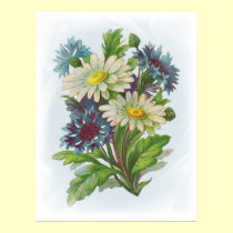 Blue Flowers and Daisies Poster posters by vintagegiftmall Blue Flowers and Daisies Poster posters