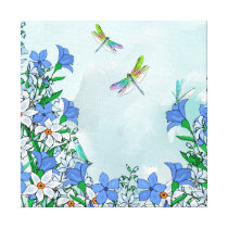Blue flowers and dragonflies canvas print canvas prints