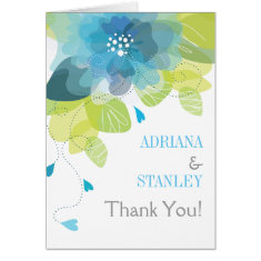   Blue flowers floral spring wedding Thank You photo Card