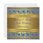 Blue Flowers Gold 50th Wedding Anniversary invitations