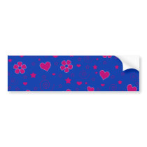 Blue Flowers hearts stars and swirls Bumper Stickers