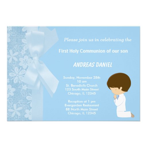 Blue Flowers Holy Communion Personalized Invite