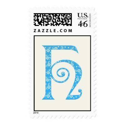 Blue Flowers Monogram Postage by ThePostagePlace