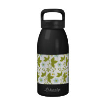 Blue flowers olive green vine pattern drinking bottle