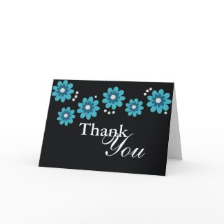 Blue Flowers On Black Thank You Cards card