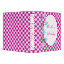 Blue Flowers on Pink Gingham 3 Ring Binder
