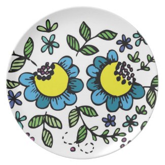 Blue flowers plate floral design