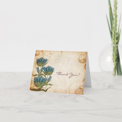 Blue Flowers Vintage Wedding Thank You Note Greeting Cards by TheBrideShop