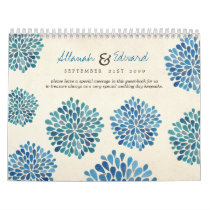 Blue Flowers Wedding Personalized Photo Guest Book Calendars