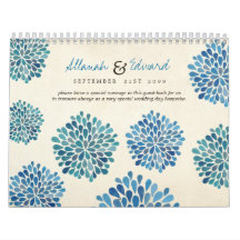 Blue Flowers Wedding Personalized Photo Guest Book Calendars