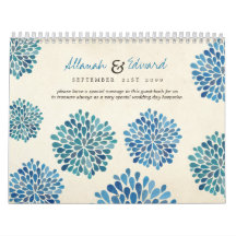 Blue Flowers Wedding Personalized Photo Guest Book Calendar