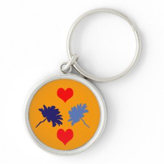 Blue Flowers with Red Hearts Keychain keychain