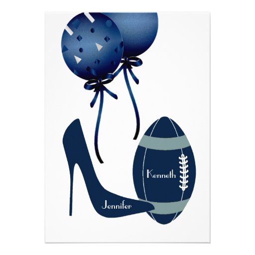 Blue Football Couples Wedding Shower Invitation