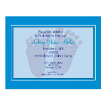 Blue Footprint Baby Shower Invitation Post Cards
