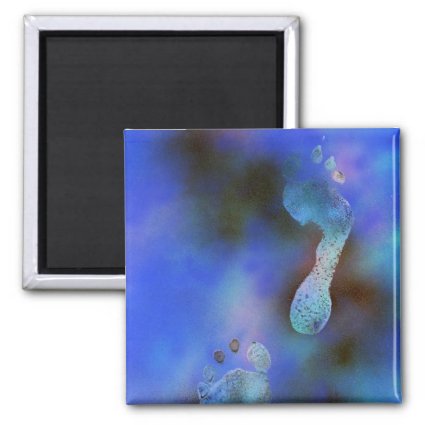 Blue footprints painting magnet