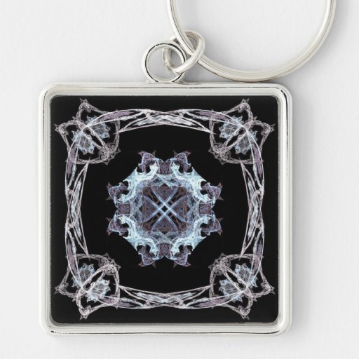 Blue Fractal Art Center with Frame Key Chains