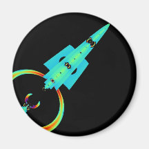 Blue Fractal Art Rocket Refrigerator Magnets