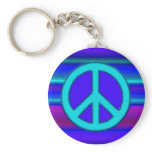 Blue Fractal &amp; Peace Sign Key Chain
