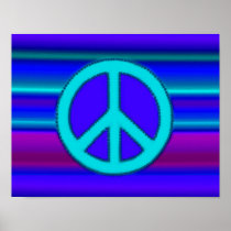 Blue Fractal & Peace Sign Poster