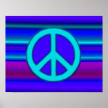 Blue Fractal & Peace Sign Poster