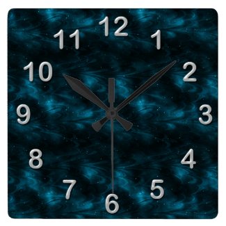 Blue Fractal Square Wall Clock