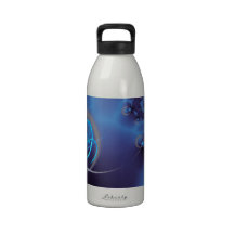 Blue Fractal with Neon Hearts Reusable Water Bottle