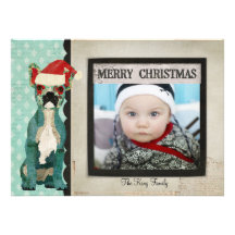 Blue French Bulldog Christmas Photo Card