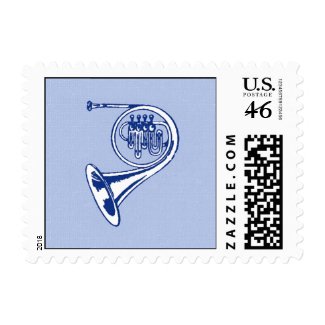 Blue French Horn Art Postage Stamp