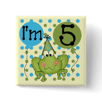 Blue Frog 5th Birthday Tshirts and Gifts Button