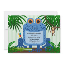 Blue Frog Jungle Theme Birthday Invitation invitations