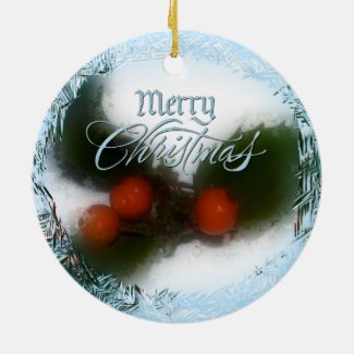 Blue Frosty Holly Merry Christmas Christmas Tree Ornament