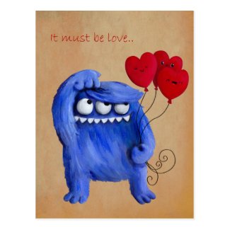 Blue Furry Love with Balloons Postcards