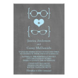 Blue Geeky Glasses Chalkboard Wedding Invite