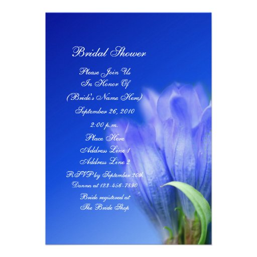 Blue Gentian Flower Bridal Shower Invitation