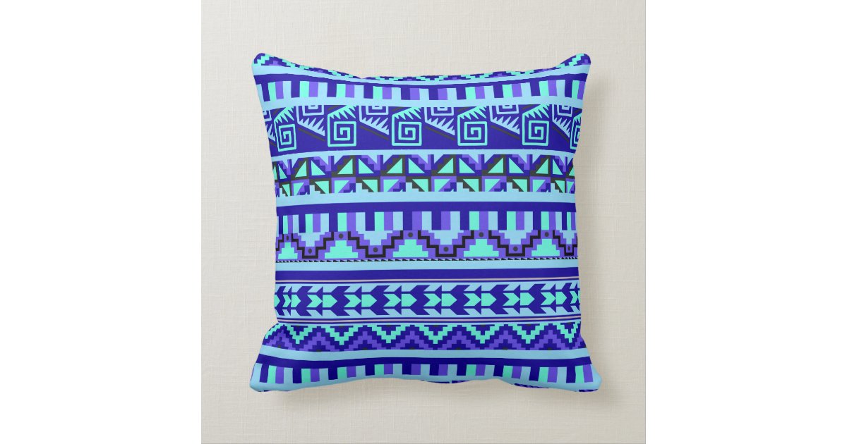 Blue Geometric Abstract Aztec Tribal Print Pattern Throw Pillow Zazzle